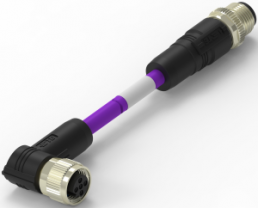 Sensor actuator cable, M12-cable plug, straight to M12-cable socket, angled, 2 pole, 2 m, PUR, purple, 4 A, TAB62635501-020