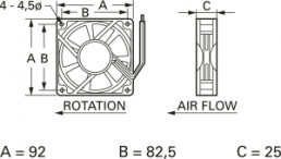 DC axial fan, 24 V, 92 x 92 x 25 mm, 84 m³/h, 33 dB, slide bearing, TRACO POWER, D09 T24 HWS