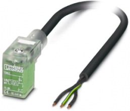 Sensor actuator cable, valve connector DIN shape C to open end, 3 pole, 3 m, PUR, black, 1 A, 1401542