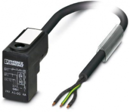 Sensor actuator cable, valve connector DIN shape C to open end, 3 pole, 5 m, PUR, black, 4 A, 1435700