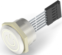 Switch, 1 pole, silver, illuminated  (RGB), 1 A/24 VDC, mounting Ø 22.2 mm, IP68, 2342837-7