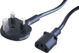 Device connection line, UK, plug type G, angled on C13 jack, straight, H05VV-F3G0.75mm², black, 1 m