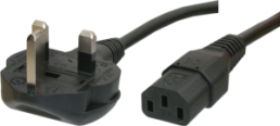 Device connection line, UK, plug type G, angled on C13 jack, straight, H05VV-F3G1.0mm², black, 2.5 m