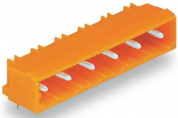 Pin header, 10 pole, pitch 7.62 mm, angled, orange, 231-970/001-000