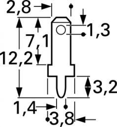Faston plug, 2.8 x 0.8 mm, L 12.2 mm, uninsulated, straight, 3775A08.68