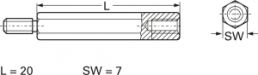 Hexagonal spacer bolt, External/Internal Thread, M4/M4, 20 mm, brass