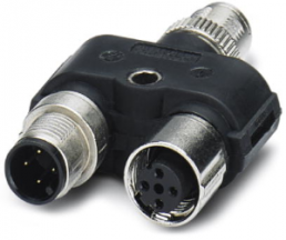 Adapter, M12 (4 pole, socket/plug) to M12 (8 pole, plug), Y-shape, 1410630
