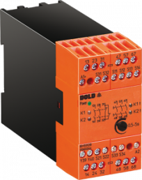 Emergency stop module with time delay, 2 Form A (N/O) + 1 Form B (N/C) + 3 Form A (N/O) delayed release (1 to 10 s), 24 VDC, 0049446