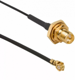 Coaxial Cable, RP-SMA jack (straight) to AMC plug (angled), 50 Ω, 1.37 mm micro cable, grommet black, 50 mm, 336306-14-0050