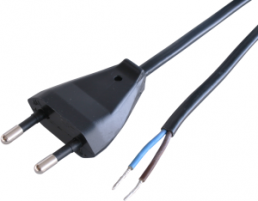Connection line, Europe, plug type C, straight on open end, H03VVH2-F2x0.75mm², black, 1.5 m