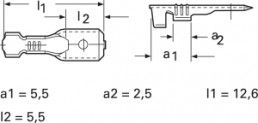 Faston plug, 2.8 x 0.8 mm, L 12.6 mm, uninsulated, straight, 0.5-1.0 mm², 05144.123.003