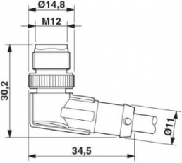 Sensor actuator cable, M12-cable plug, angled to valve connector DIN shape C, 3 pole, 0.3 m, PUR, black, 4 A, 1435632