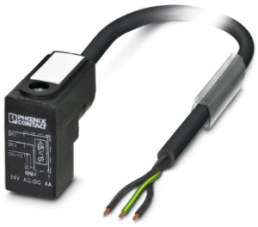 Sensor actuator cable, valve connector DIN shape C to open end, 3 pole, 3 m, PUR, black, 4 A, 1443239