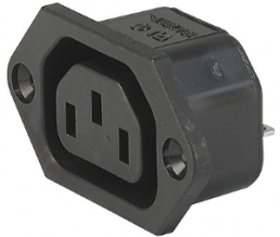 Built-in appliance socket F, 3 pole, screw mounting, plug-in connector 4.8 x 0.8, black, 3-144-642