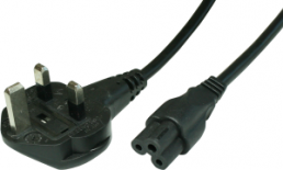 Device connection line, UK, plug type G, angled on C5 jack, straight, H05VV-F3G0.75mm², black, 2 m