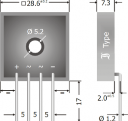 Diotec bridge rectifier, 70 V, 25 A, flat bridge, KBPC2501I