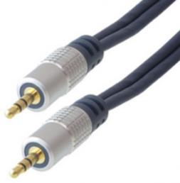 Audio connecting cable, 3.5 mm-stereo plug, straight to 3.5 mm-stereo plug, straight, 10 m, gold-plated, dark blue