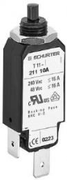 Circuit breaker, 1 pole, T characteristic, 1 A, 48 V (DC), 240 V (AC), faston plug 6.3 x 0.8 mm, threaded fastening, IP40