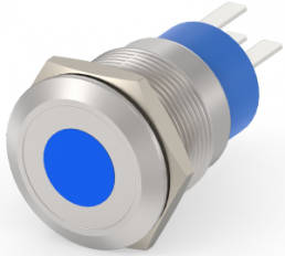 Switch, 1 pole, silver, illuminated  (blue), 5 A/250 VAC, mounting Ø 19.18 mm, IP67, 1-2213765-9