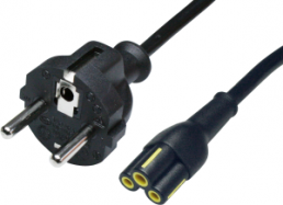 Device connection line, Europe, plug type E + F, straight on C5 jack, straight, H03VV-F3G0.75mm², black, 500 mm