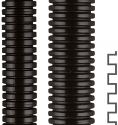 Corrugated hose, inside Ø 36 mm, outside Ø 42.5 mm, BR 90 mm, polyamide, black