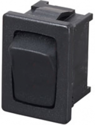 Rocker switch, black, 1 pole, (On)-Off, pushbutton (Form A (N/O)), 4 (2) A/250 VAC, IP40, unlit, printed