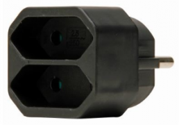 2-way adapter, 2 x jacks type C on 1 x plug type E + F, black