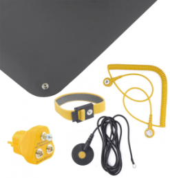 ESD handling set 5-pcs mat black (610x450x1.5), wrist strap, 2 cables, grounding plug, 9-366-A