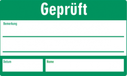 Quality assurance sign, text: "Geprüft", (W) 30 mm, vinyl, 088.52-9-30X50-A